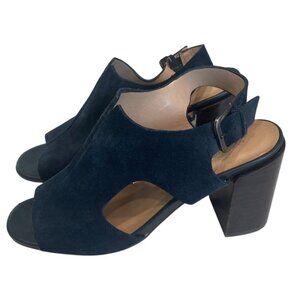 Market & Spruce Navy Gabriel Suede Slingback Block Heel Size 7 Timeless Comfort